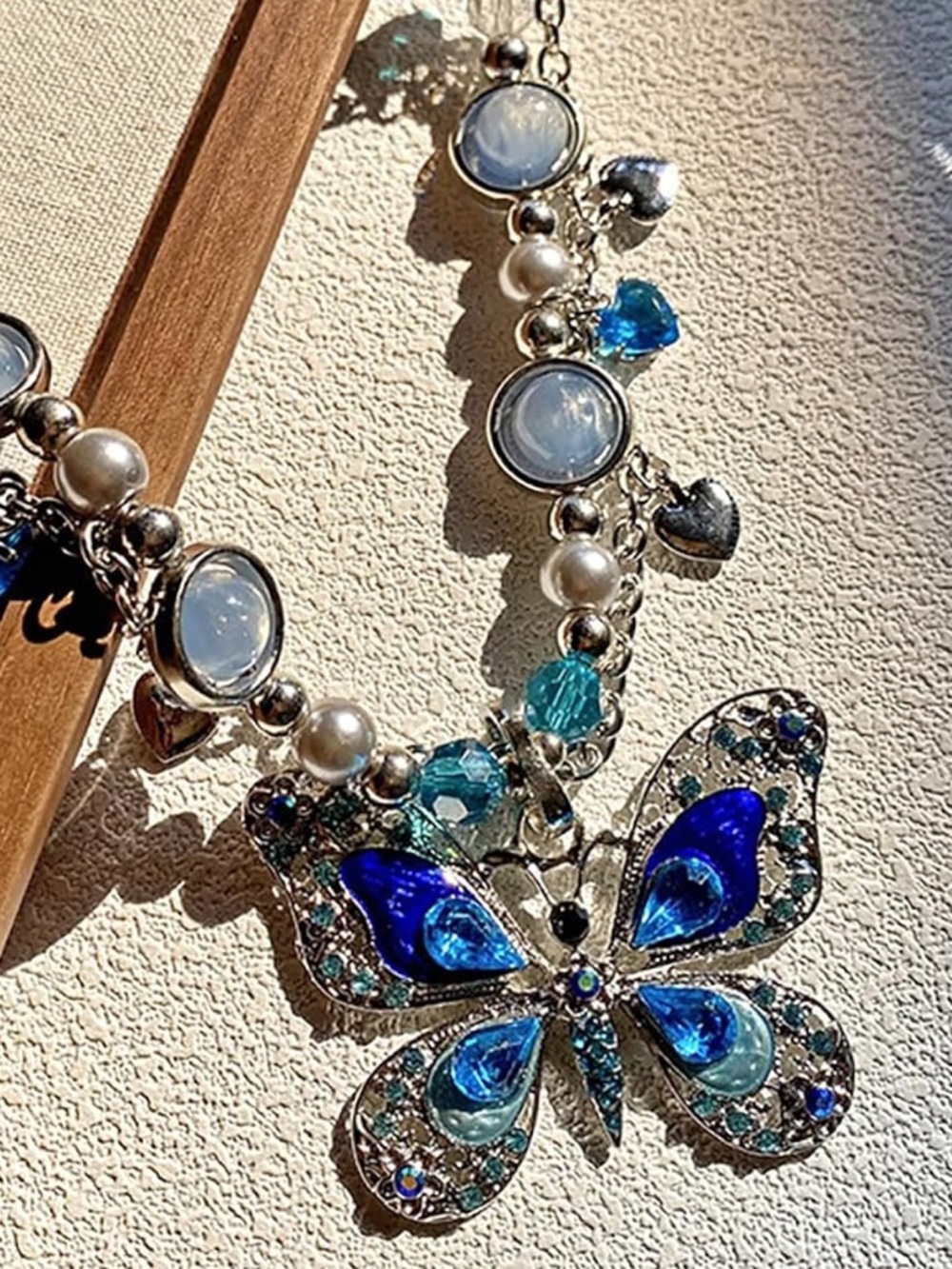 Anthropologie Blue & Aqua Butterfly Pendant Necklace - Picture 3 of 5